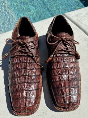 Men's Dark Brown Crocodile Leather Lace-Up Dress Shoes
